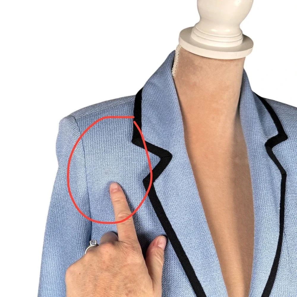 St. John Collection Knit Blazer‎ Women 4 Blue Black Trim Santana Longline Jacket